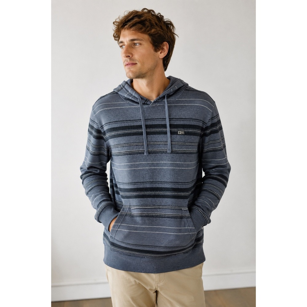 Salty Crew Crewser Fleece Striped Pullover Hoodie Medium NWT Channel Blue